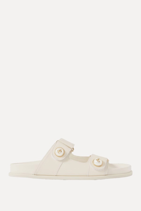 Fayence Faux Pearl-Embellished Leather Slides from JIMMY CHOO