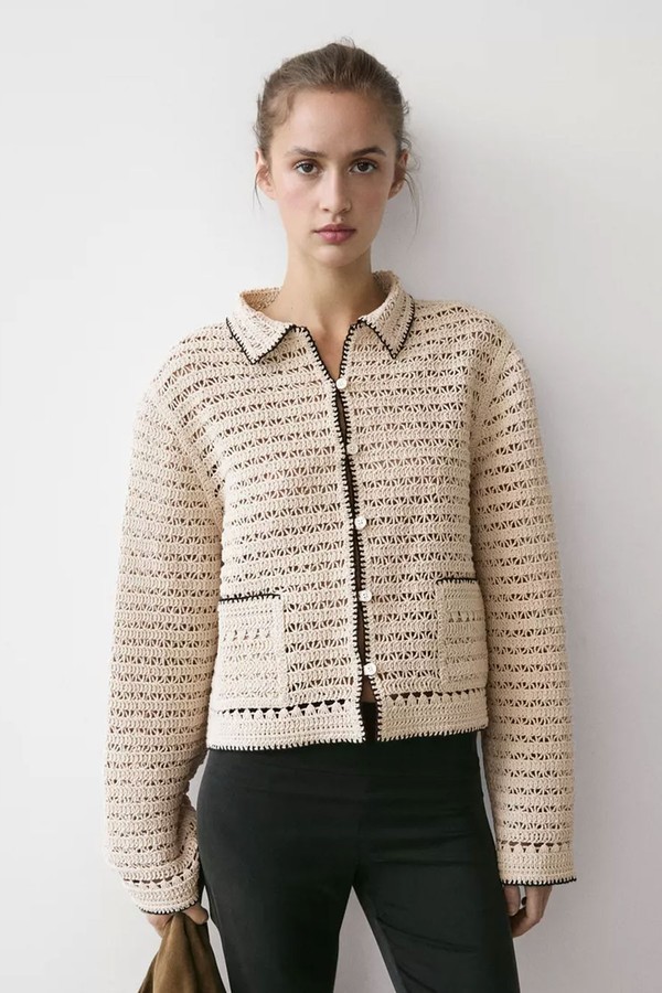 Short Crochet Knit Cardigan 