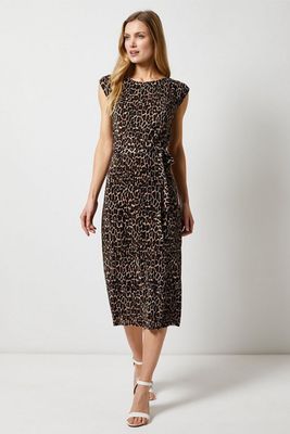 Leopard Print Plisse Midi Dress