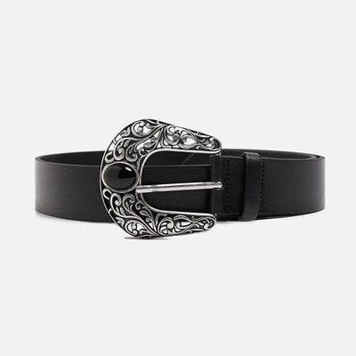 Leather Belt with Stone Buckle from Zara