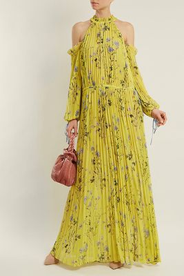 Off The Shoulder Floral Print Pleated Dress