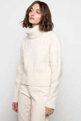 Cream Cable Knit Turtleneck Sweater