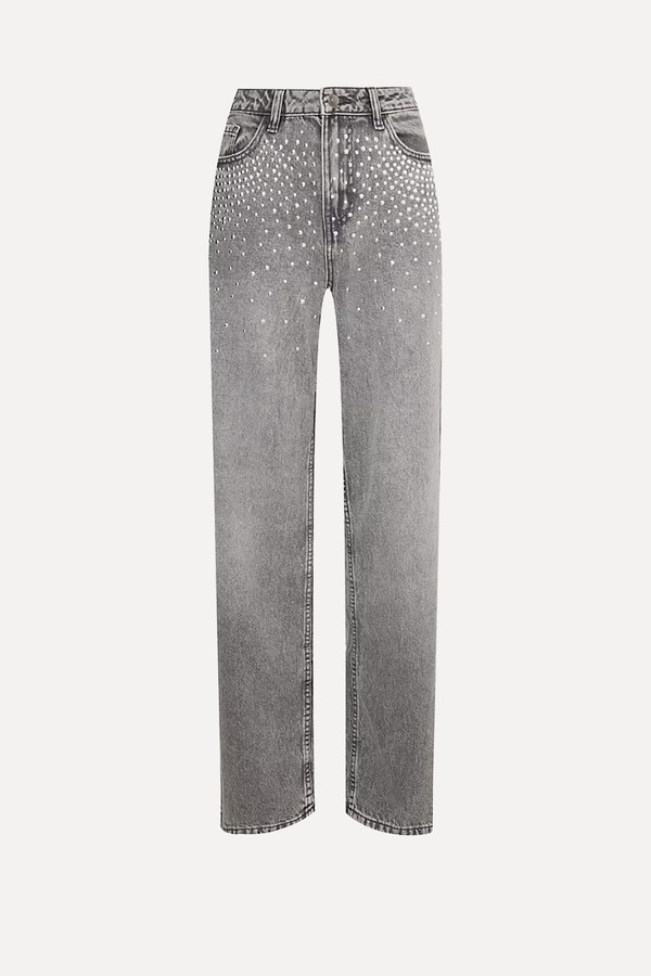Stud Embellished Sparkle Straight Leg Jeans