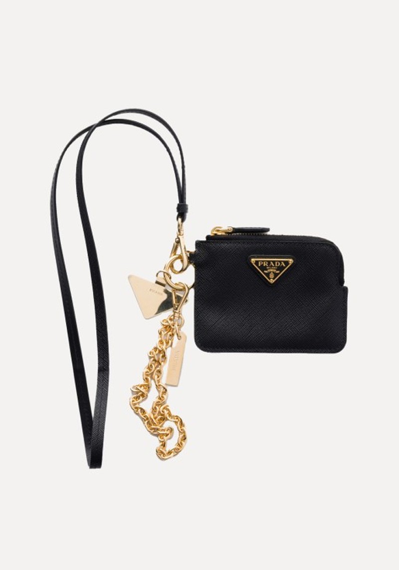 Saffiano Leather Card Holder With Shoulder Strap