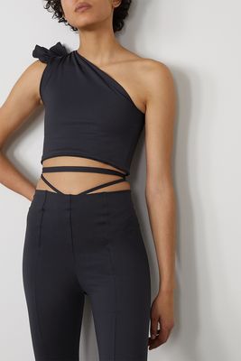 Elle Cropped One-Shoulder Ruffled Stretch-Jersey Top from Port De Bras