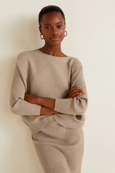 Women’s Brown Ribbed Fine-Knit Jumper from Mango