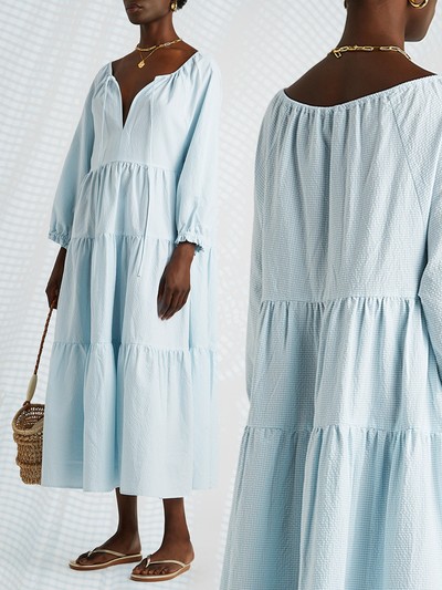 Josefina Checked Tiered Cotton Midi Dress from Casa Raki