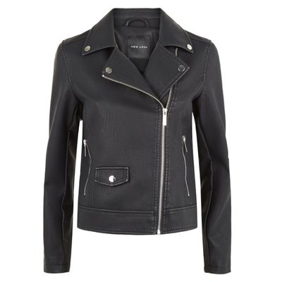 Black Leather Biker Jacket from New Look