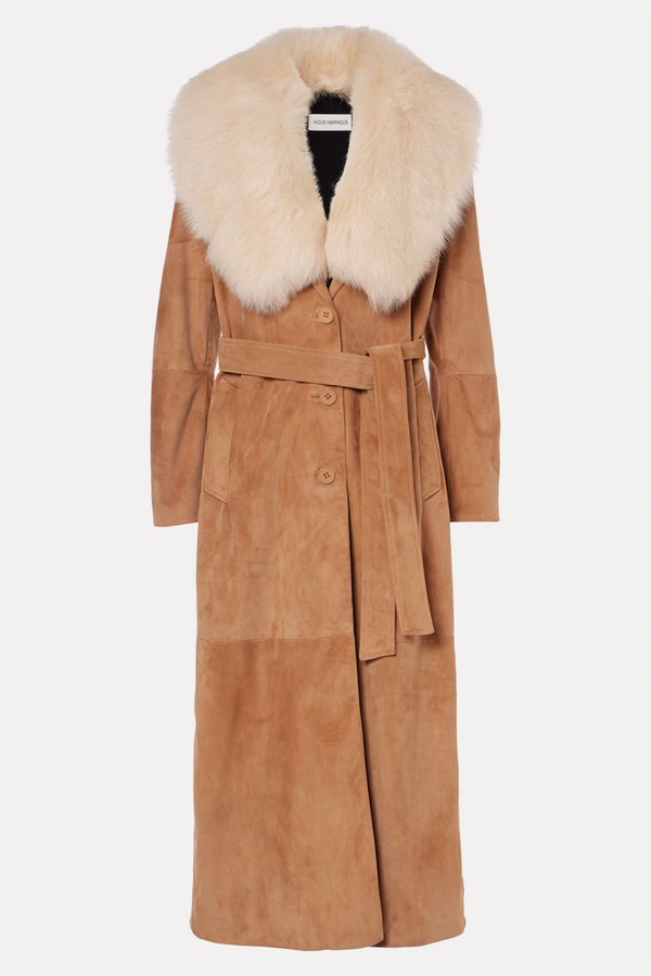 Dakota Shearling-Trimmed Suede Coat from Nour Hammour