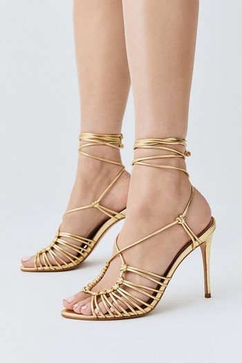 Leather Strappy Wrap Around Heel