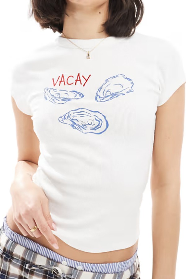 Ribbed Baby Tee With Oyster Graphic from ASOS DESIGN