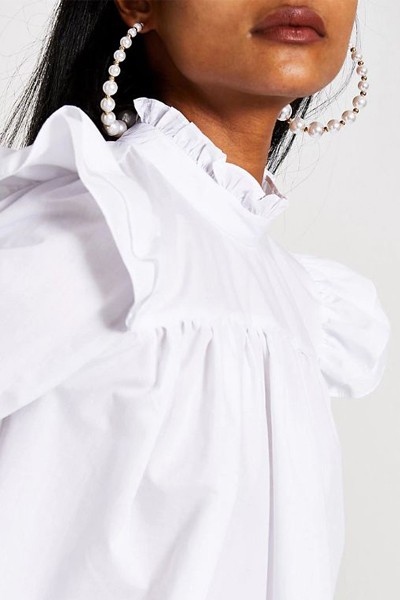 Petite White Ruffle Shoulder Blouse from River Island