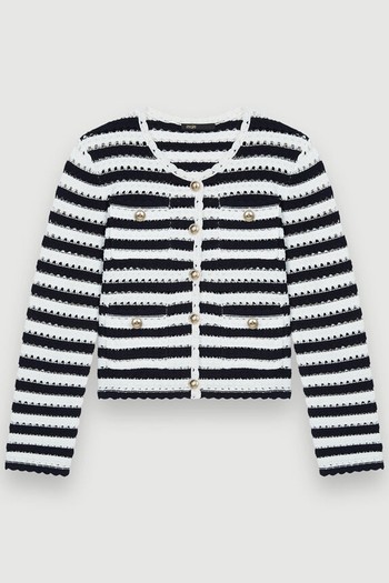 Striped Crotchet-Effect Cardigan from Maje