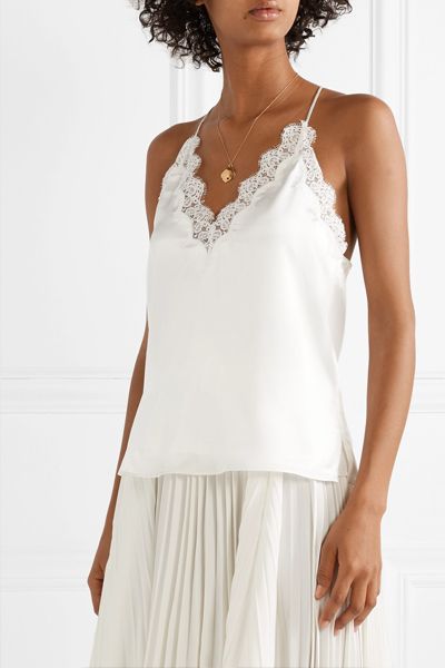 The Racer Lace-Trimmed Silk-Charmeuse Camisole from Cami NYC