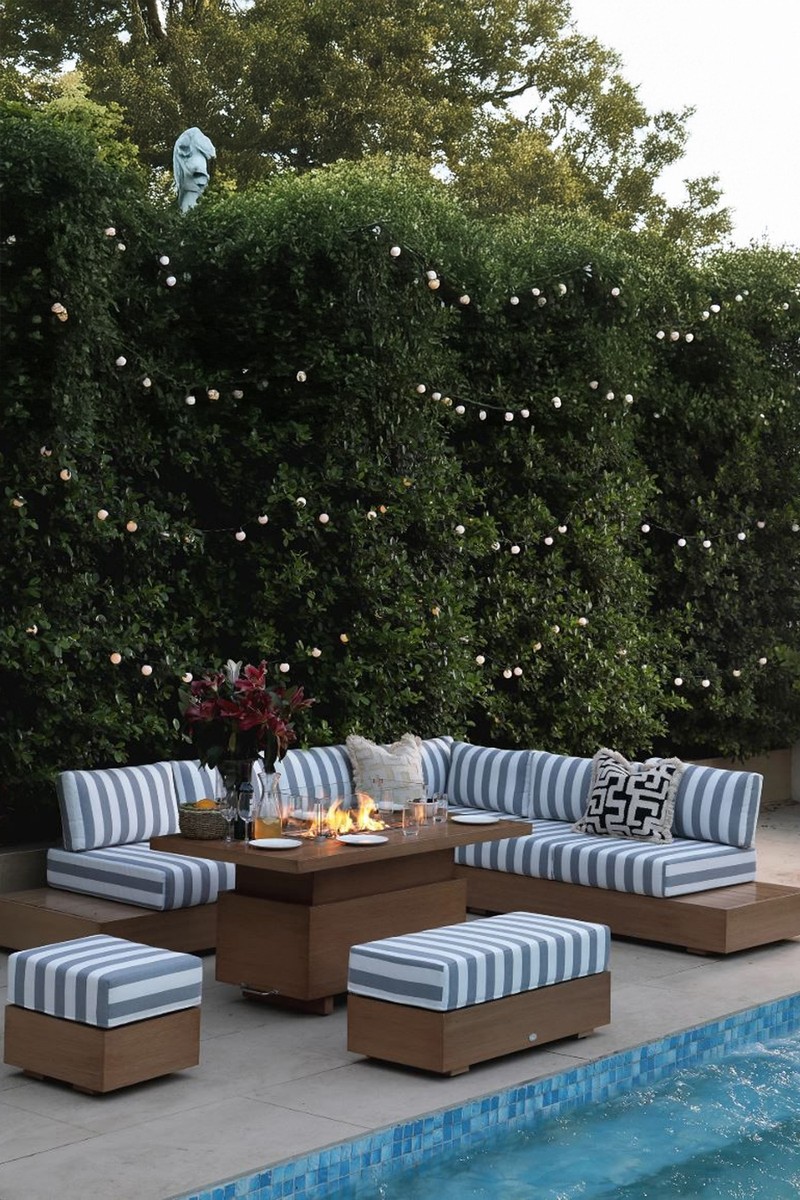 Corner Casual Dining Set with Rising Firepit Table