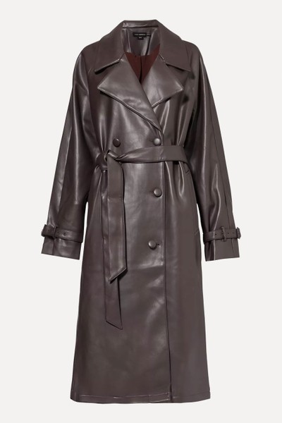 Uniform Double-Breasted Relaxed-Fit Faux-Leather Trench Coat from Good American