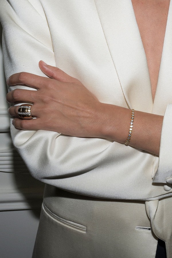 James Bezel 3mm Lab White Sapphire Gold Rivière Bracelet from Dorsey