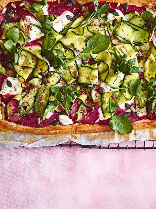 Courgette & Goat’s Cheese Tart with Beetroot Pesto