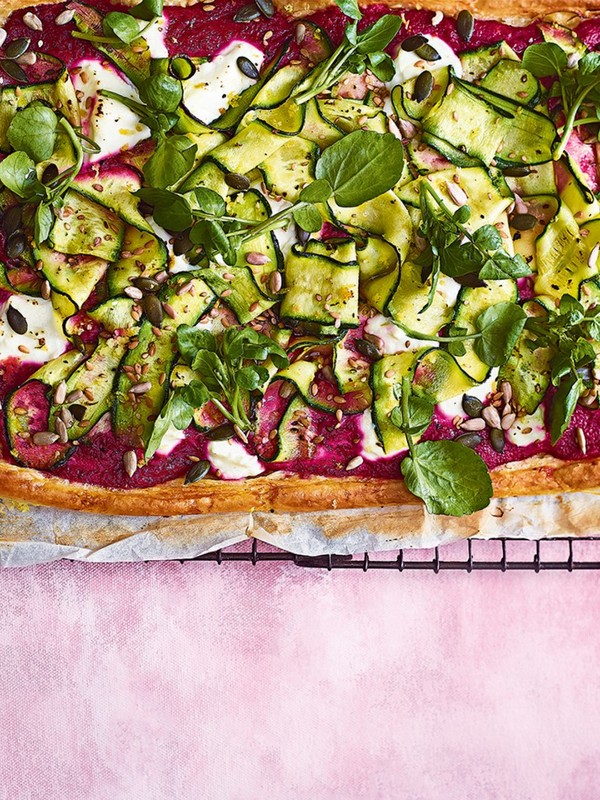 Courgette & Goat’s Cheese Tart with Beetroot Pesto