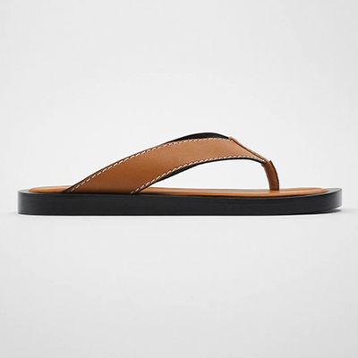 Flat Sandals With Topstitching from Zara