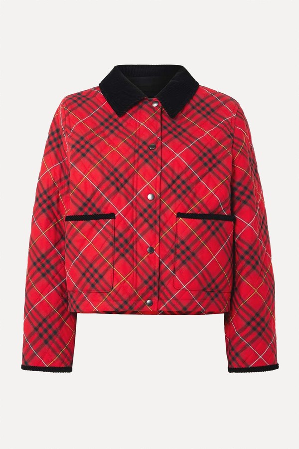 Corduroy-Trimmed Quilted Checked Cotton Jacket from Burberry