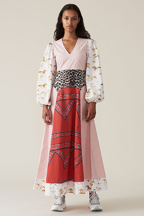 Mixed Cotton Poplin Maxi Dress