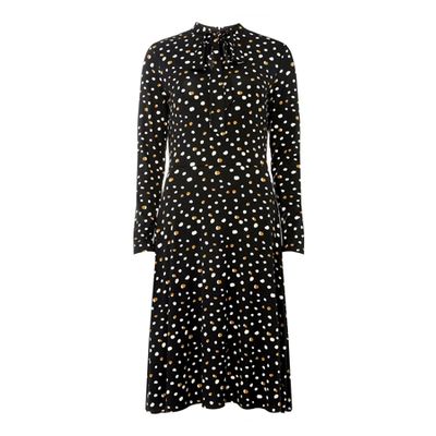 Black Spotted Pussybow Jersey Midi Skater Dress