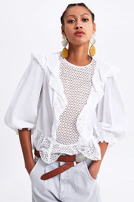 Die Cut Embroidered Blouse from Zara