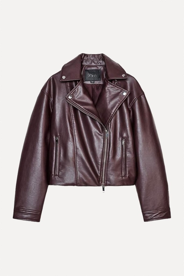 Leather Effect Cropped Biker Jacket from Zara