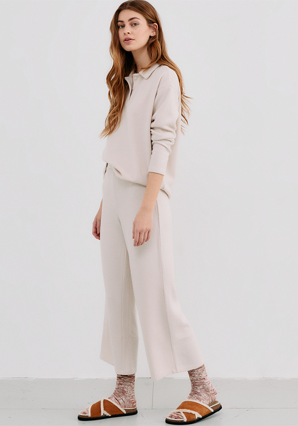 Ribbed High Waist Wide Leg Trousers