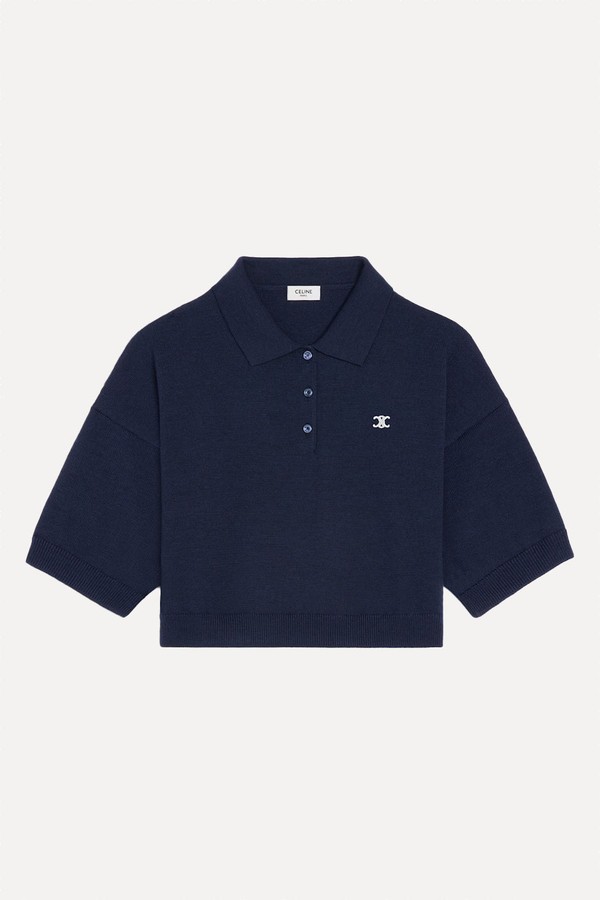 Triomphe Cropped Polo In Wool from Celine