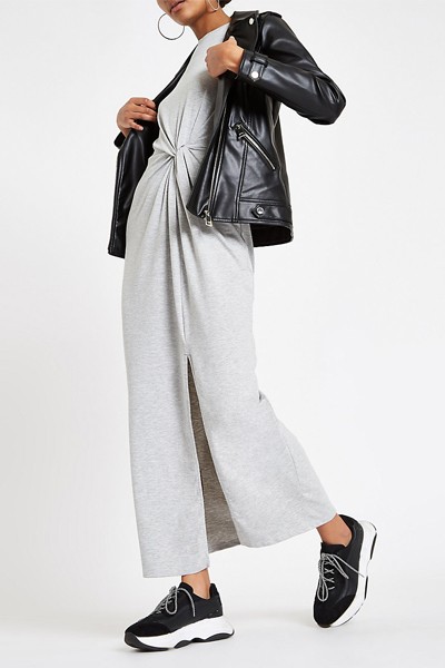 Grey Twist Front Maxi Dress