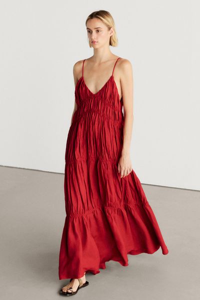 Long Dress With Gathered Detailing from Massimo Dutti