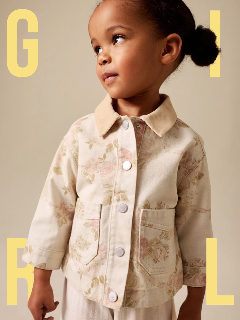 Ecru Floral Cord Collar Denim Jacket from NEXT