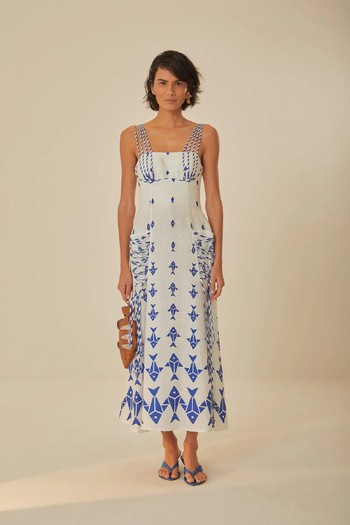 Off-White Graphic Fishes Euroflax™ Premium Linen Maxi Dress from Farm Rio