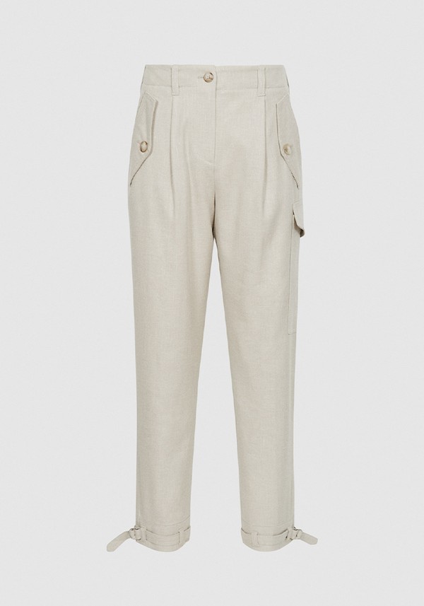 Bria Linen Blend Cargo Trousers Stone