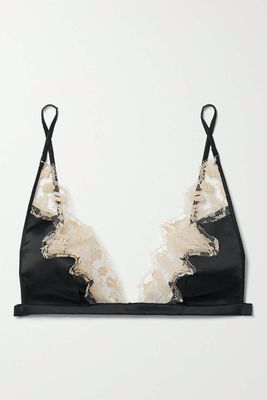 Orchid Lace-Trimmed Silk Satin Soft Cup Triangle Bra from Kiki de Montparnasse