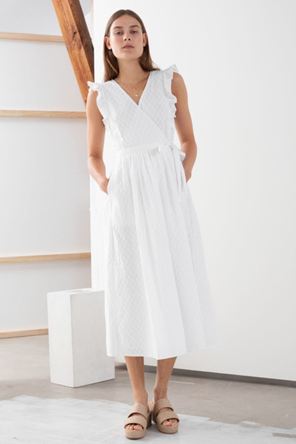 Ruffled Cotton Dobby Midi Dress