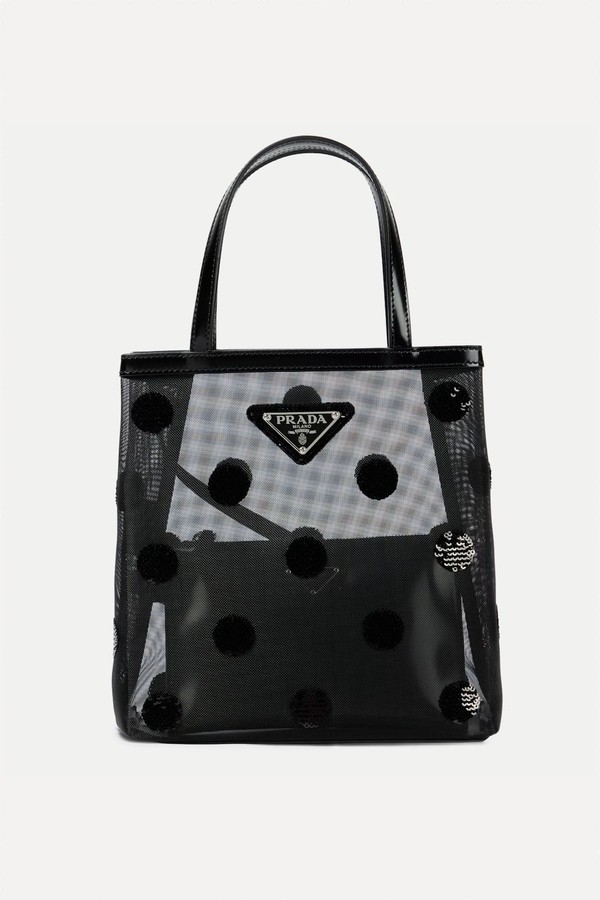 Leather-Trimmed Mesh Tote from Prada