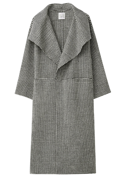 Shawl-Lapel Wool-Blend Houndstooth Coat from Totême