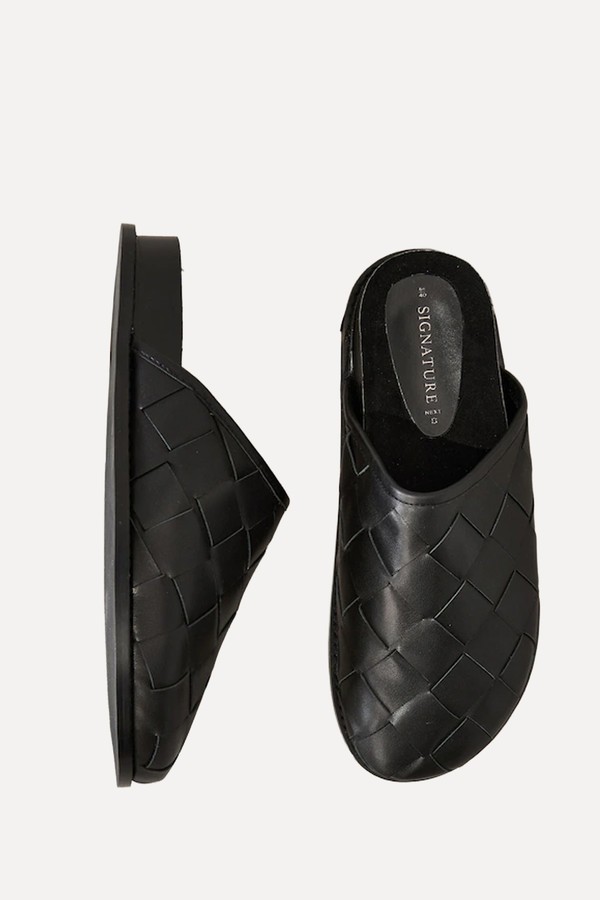 Signature Premium Leather Weave Footbed Mules