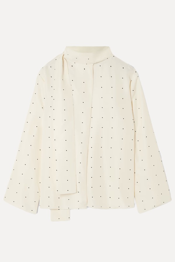 Tie-Detailed Polka-Dot Silk Blouse from RÓHE