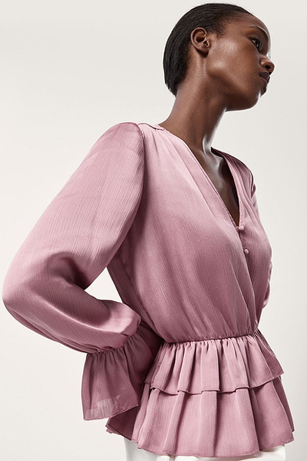 Crepe Blouse With Ruffle Trims from Massimo Dutti