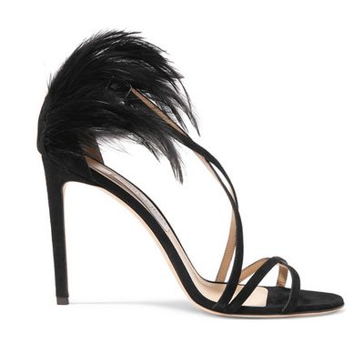 Belissa 100 Feather-Trimmed Suede Sandals from Jimmy Choo