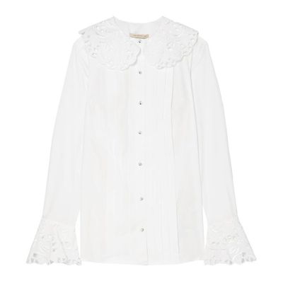 Broderie Anglaise-Trimmed Cotton-Poplin Blouse from Christopher Kane