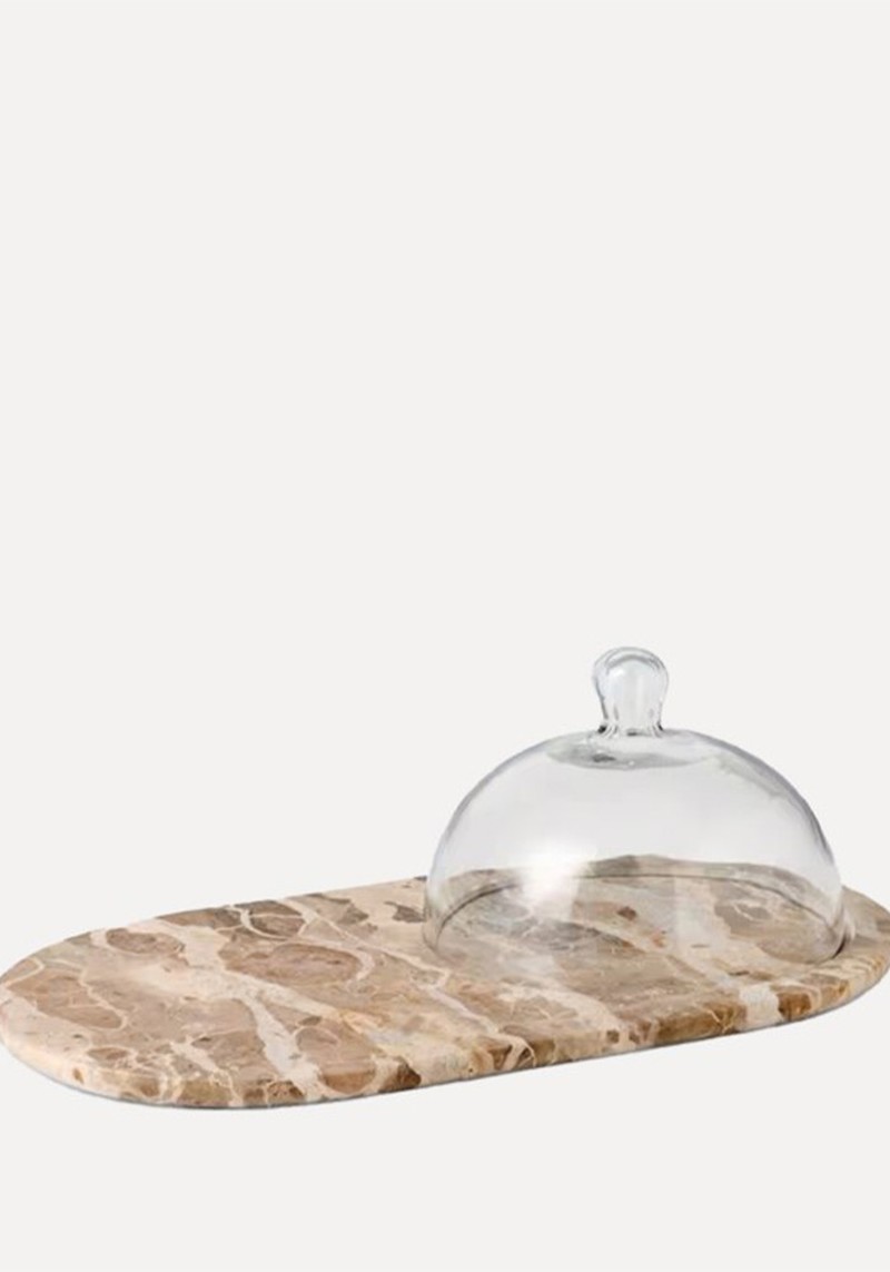 Fossil Marble Cheese Board With Glass Dome