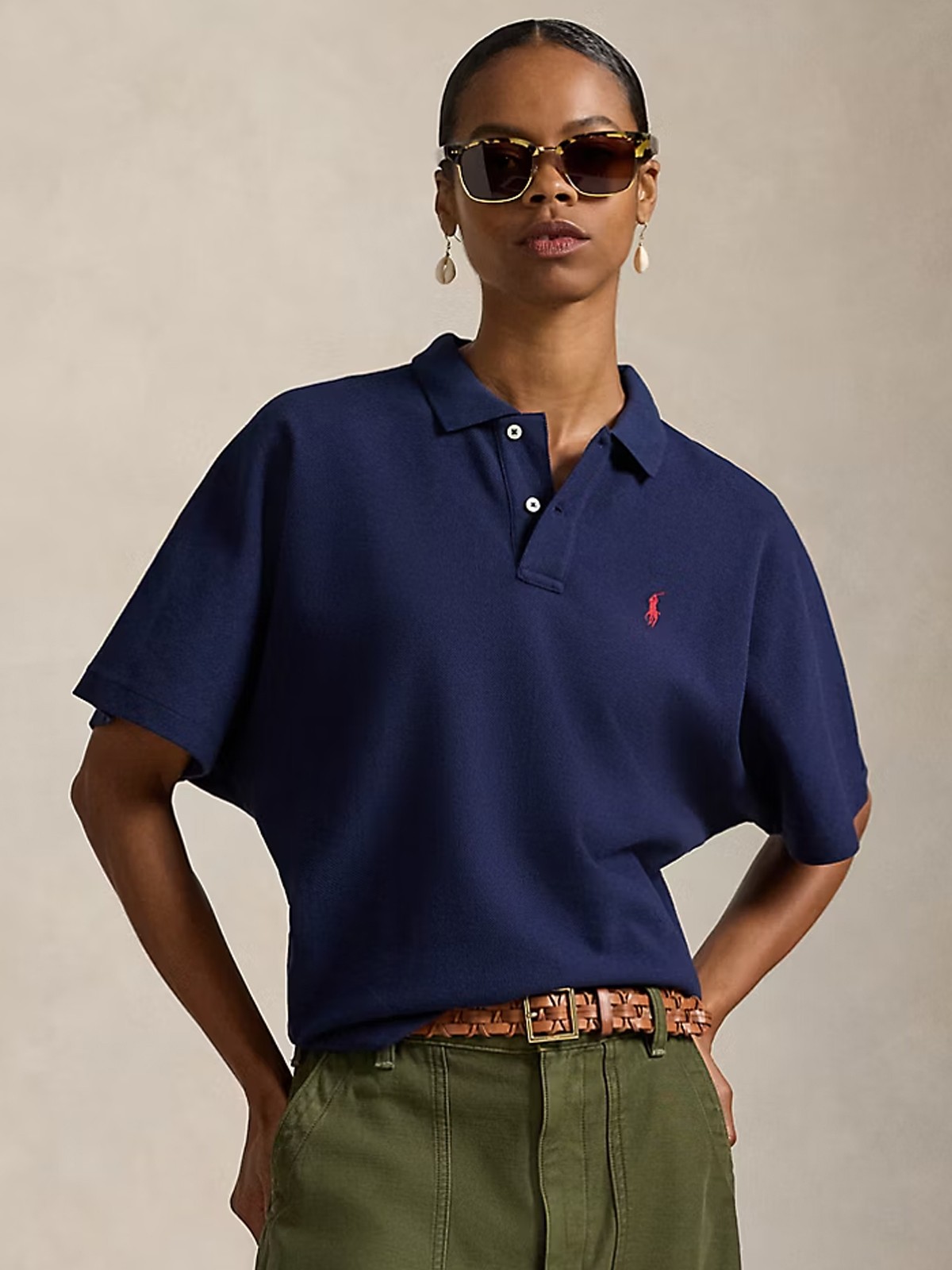 Dolman-Sleeve Mesh Polo Shirt