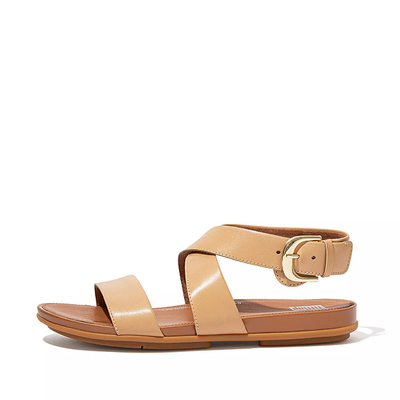 Gracie Buckle Leather Ankle-Strap Sandals Blush