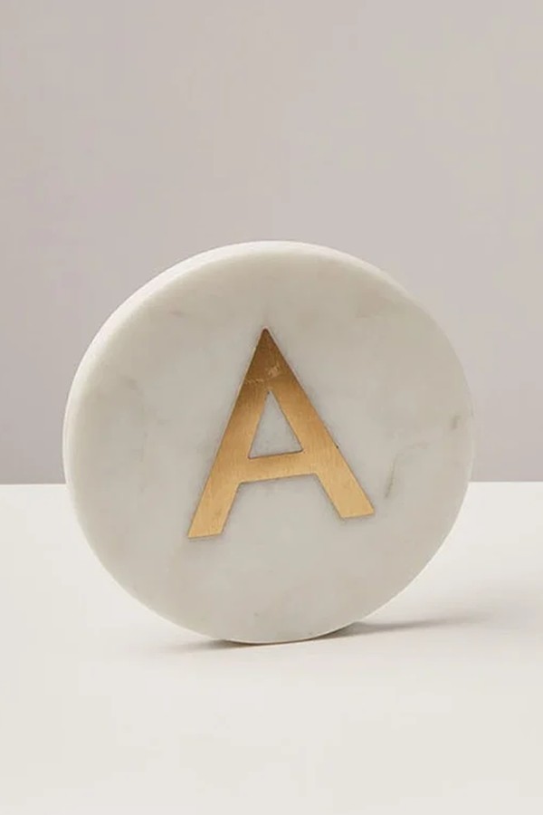 Alphabet Initial Gold & White Marble Coasters from Oliver Bonas