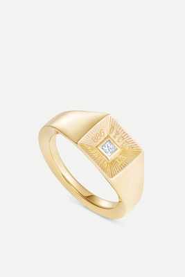 Tutamen Diamond Square Signet Ring 18ct Yellow Gold